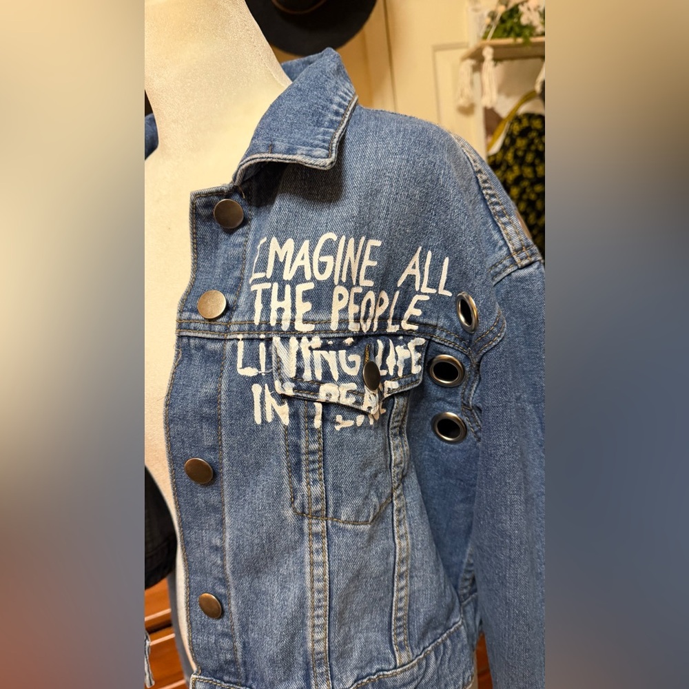 Denim Jacket with Graphic Text NWT by fashion nova - Picture 6 of 15